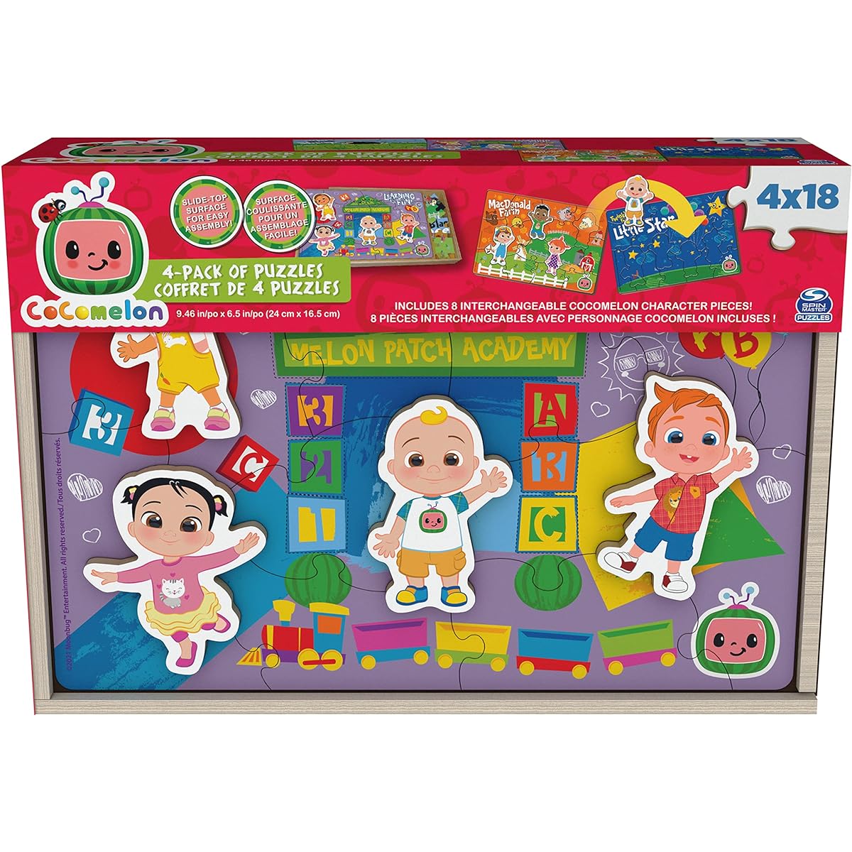 CoComelon Wooden Puzzle 4 Pack Jigsaw Puzzle Toy Gift Set with Interchangeable Characters for Kids Ages 3+