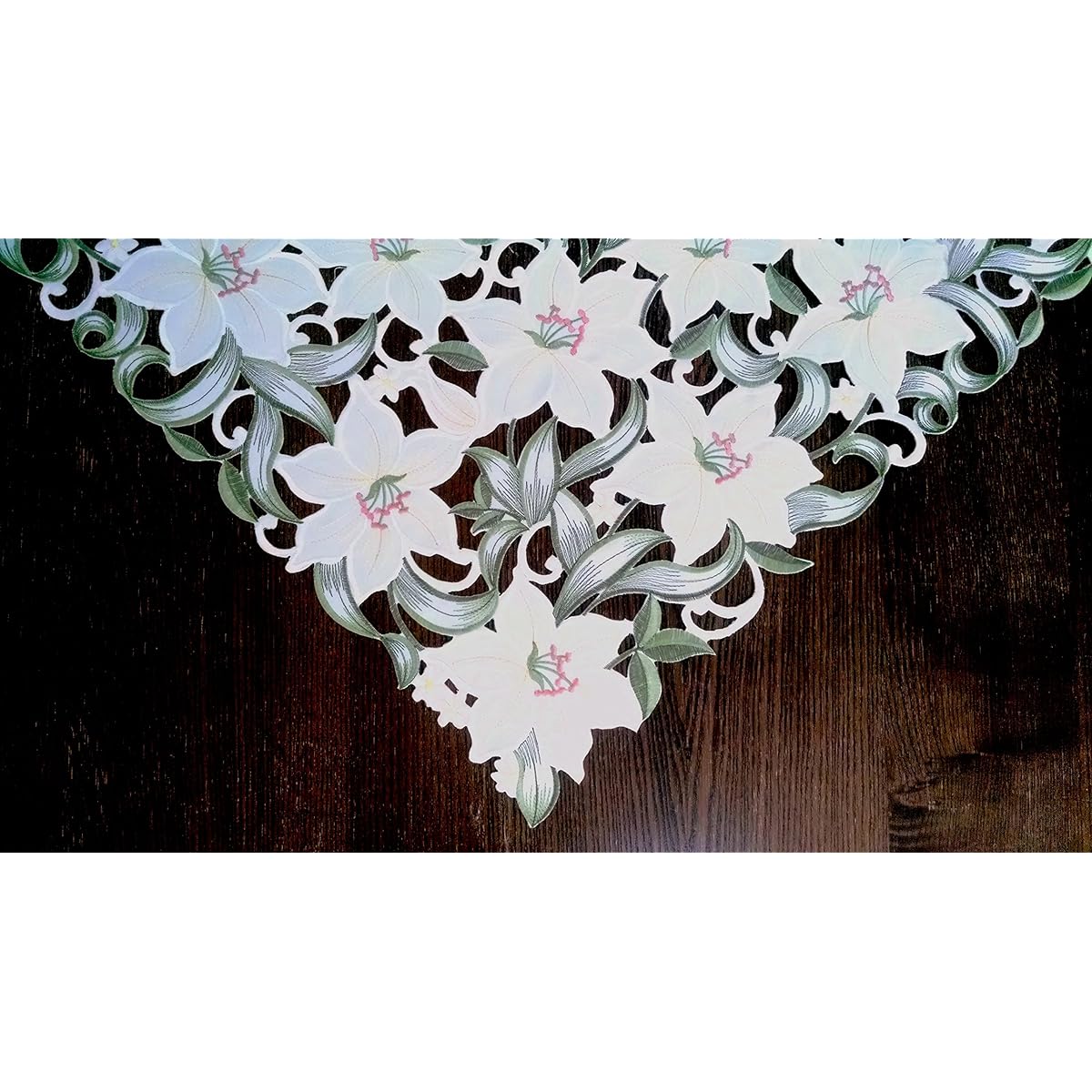 Doily Boutique Easter Fireplace Mantle Runner White Lily Flowers Handmade Size 84 x 27 Inches