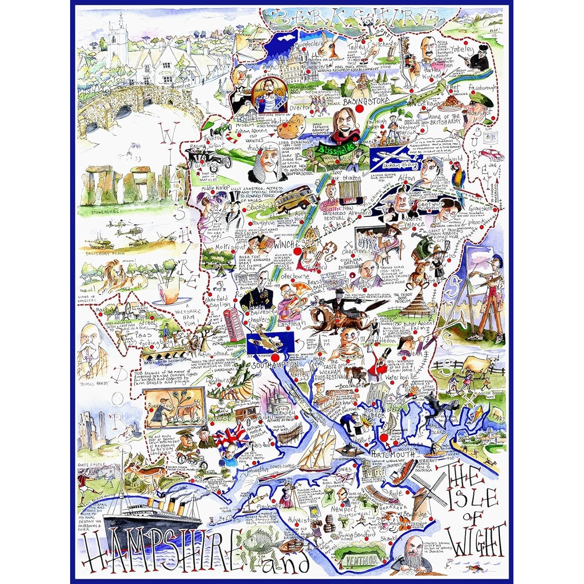 Comical Map of Hampshire - Tim Bulmer 1000 Piece Jigsaw Puzzle