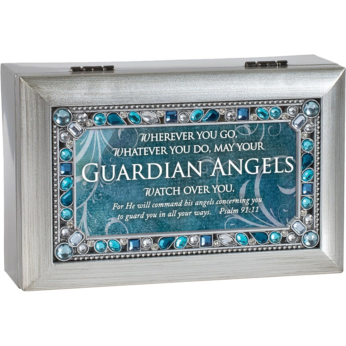 Guardian Angels Watch Silver Tone Jewel Beaded Petite Music Box Plays Amazing Grace