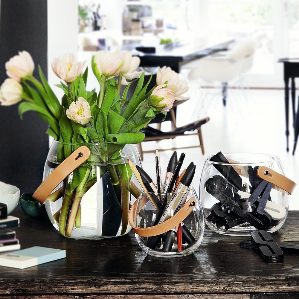 HOLMEGAARD DESIGN WITH LIGHT Pot with leather handle clear H16cm (L) Glass pot 4343518 Blown glass
