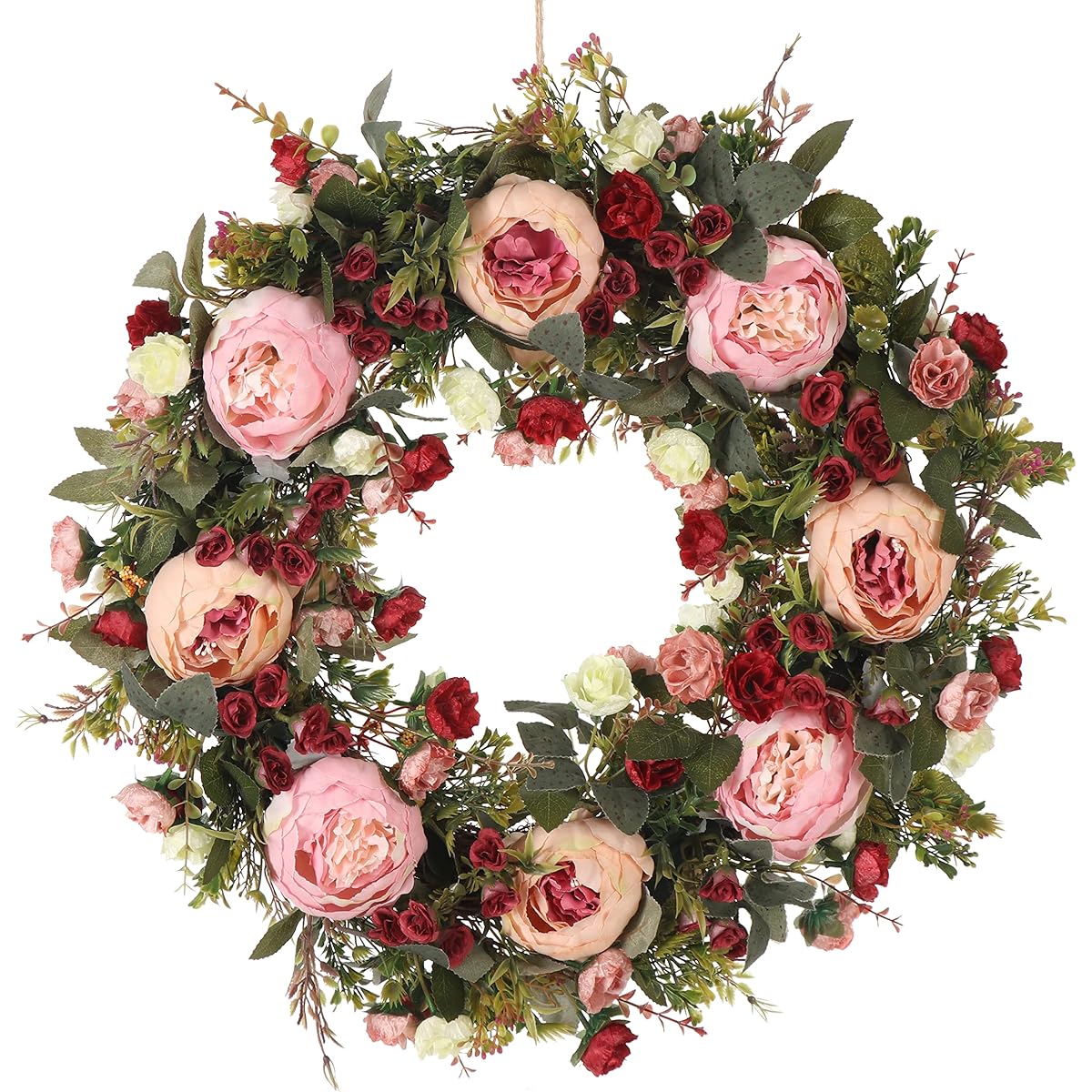 Spring Wreath for Entry Door All Seasons 24 Inch Handmade Artificial Flower Wreath Door Summer Wreath for Front Door Window Inner Room Home Decor(Large)