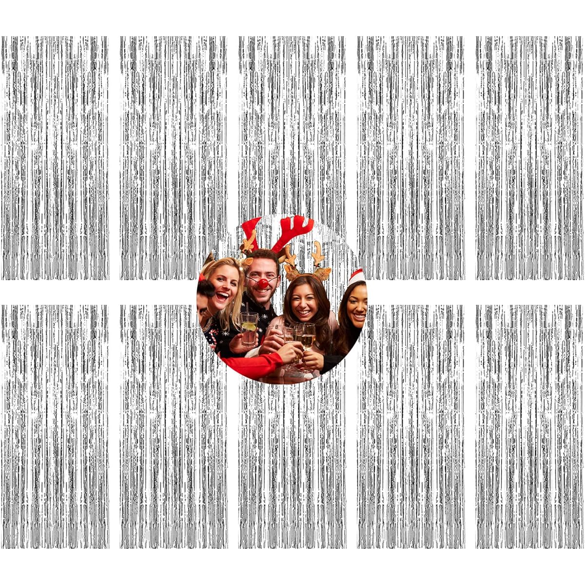 Silver Fringe Backdrop - 10 Pieces Silver Streamer Backdrop Silver Foil Fringe Curtains for Graduation Party Decorations Silver Backdrops Silver Party Decorations 3.2x6.56ft