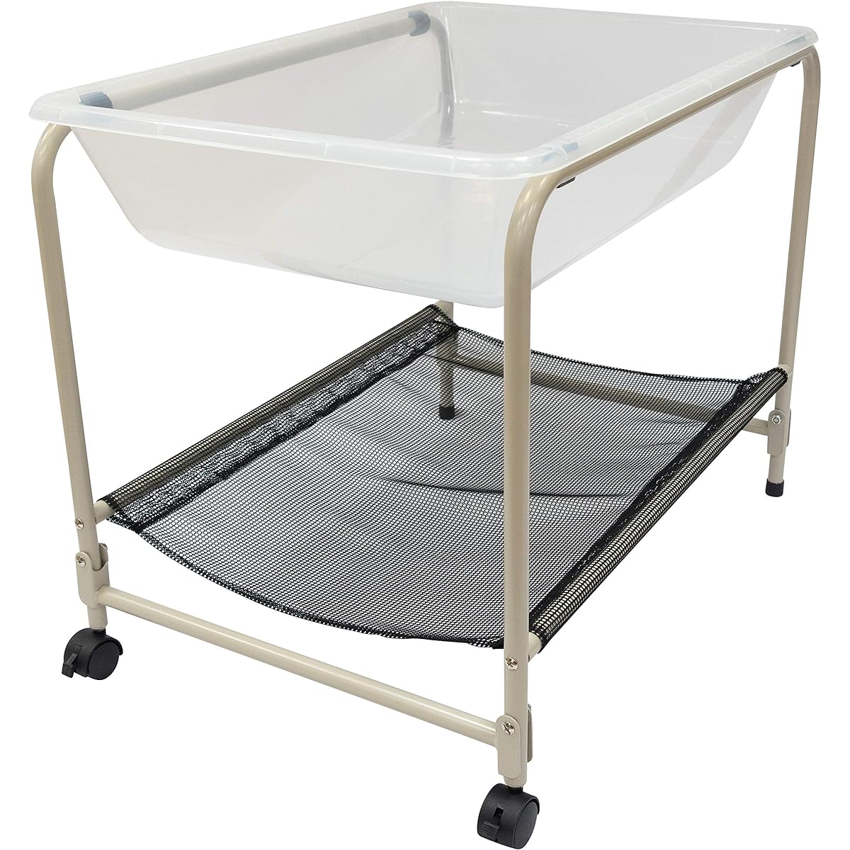 edxeducation Desktop Water Tray and Stand - Toddler Supplies for Outdoor Sensory Play - 23" Tall - Sand and Water Table - Lockable Casters and Shelf