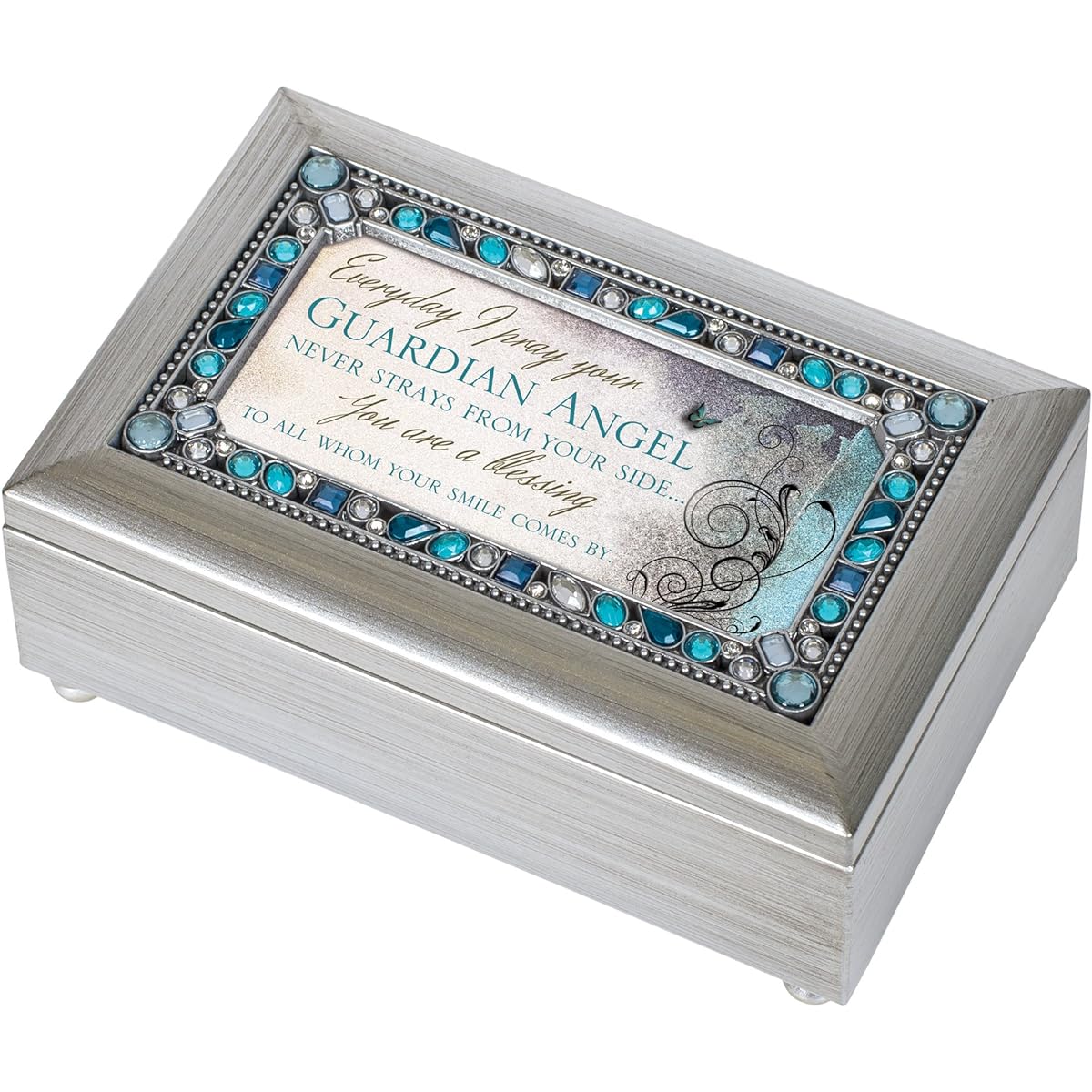 Guardian Angel Jeweled Silver Finish Music Jewelry Box – Plays Tune Amazing Grace