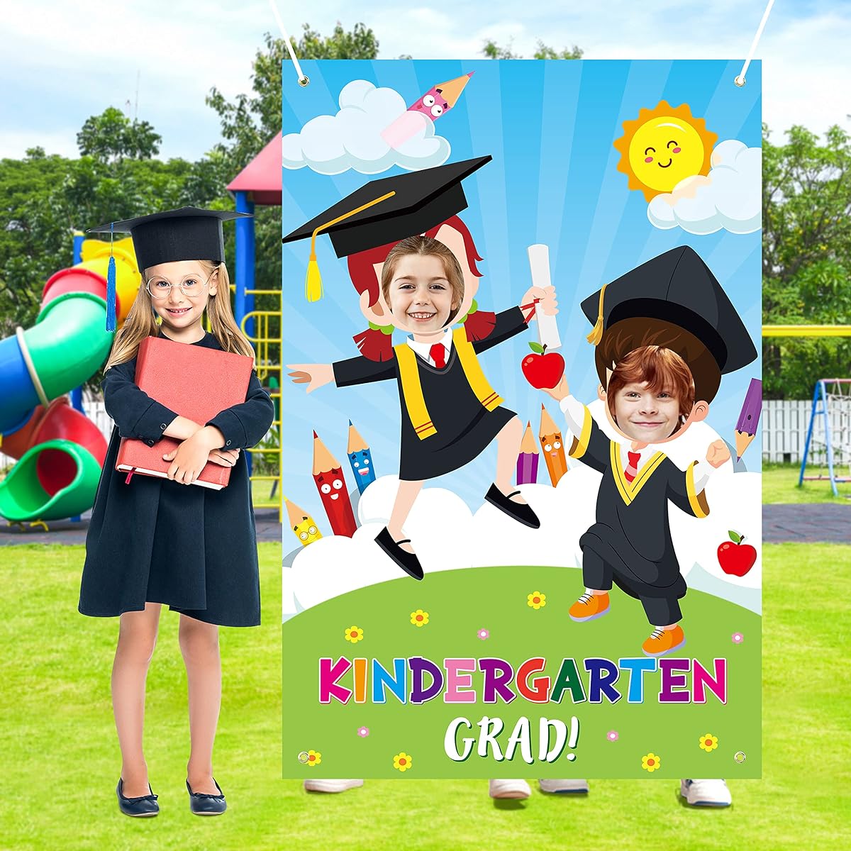 WATINC Kindergarten Graduation Photo Props Fabric Preschool Graduation Celebration Photo Backdrop 2023 Class Supplies Congratulations School Party Favors Funny Door Banner for Kids