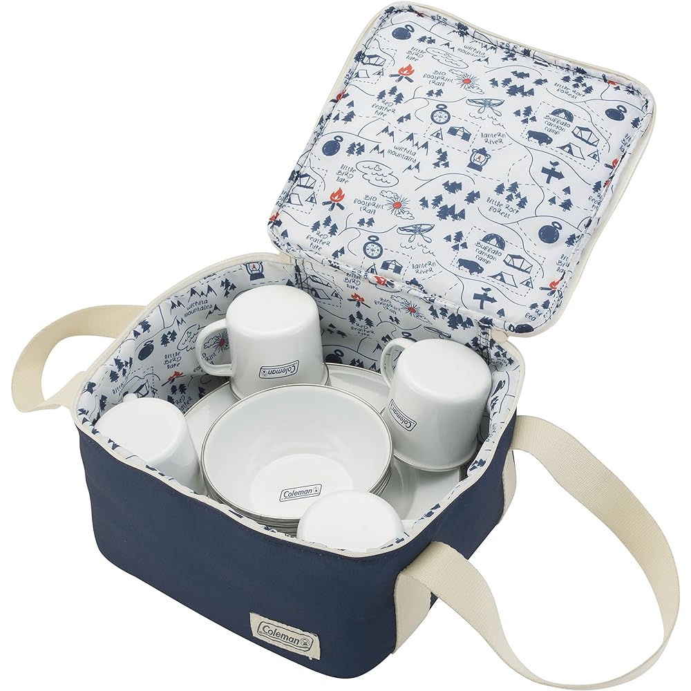 Coleman Tableware Set Enamel Dishware Set Serves 4 with Storage Case 2000032362