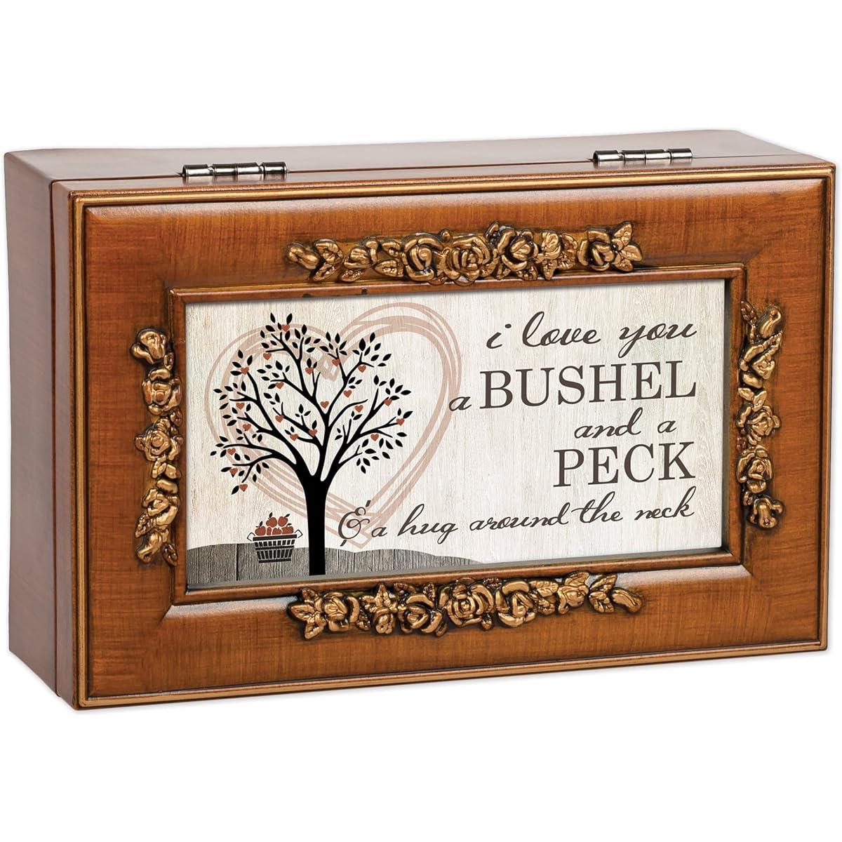 I Love You A Bushel & A Peck Wood Finish Rose Jewellery Music Box - Plays Tune You Light Up My Life