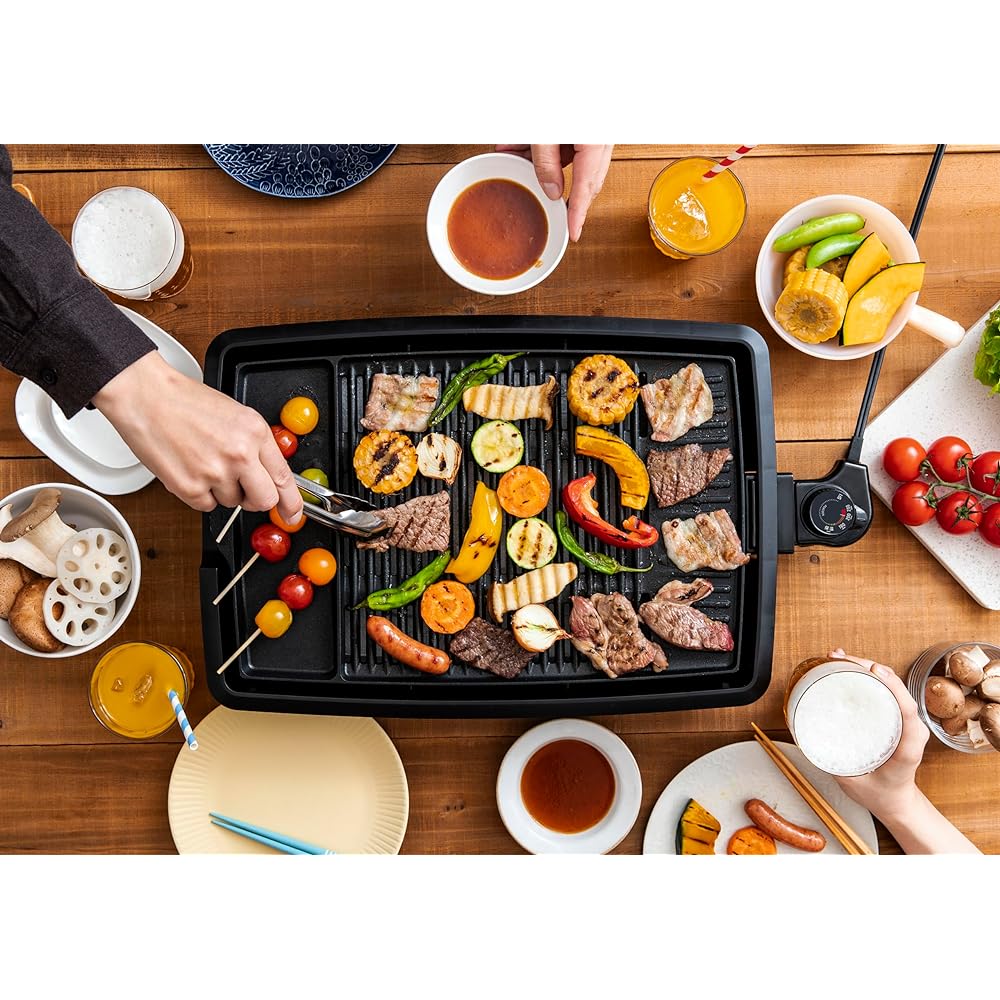 Peacock Thermos Industry Co., Ltd. Yakiniku Plate [WEB Limited Tong Set] Meat Grill Yakiniku Seafood Skewers Tabletop Electric Yakiniku Hot Plate Black WY-D120T B