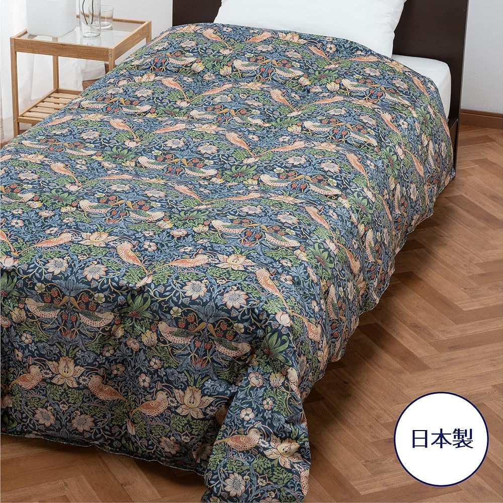 Nishikawa Down Coat, Feather Comforter, Single Washable, White Duck Down 70% Morris Gallery Strawberry Thief Made in Japan Navy KE03151602