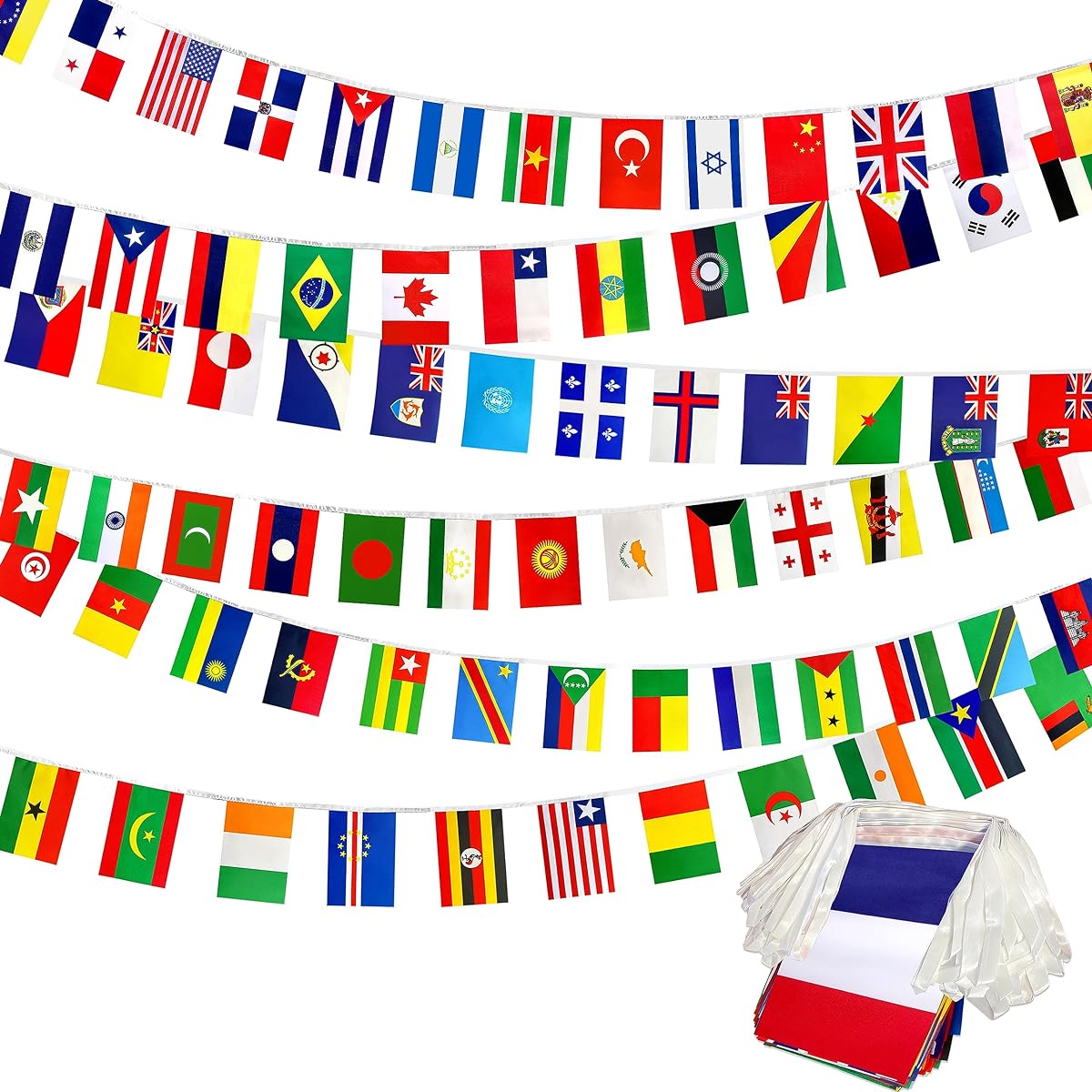 Consummate 224 Countries International World String Flag Banner Set Small Mini National Flag Flags for Olympic/Bar/Sports Club/School Festival Decoration 235ft