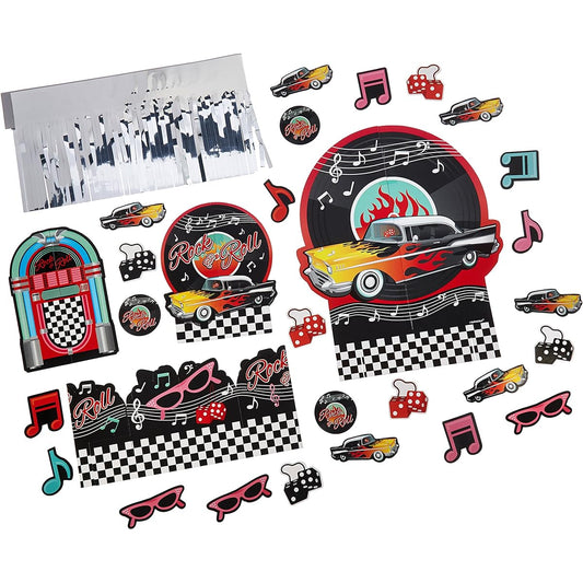 (50's) - Nifty 50's Theme Party Jskebox and Vinyl Records Tbale Decorating Kit, Paper, 30cm
