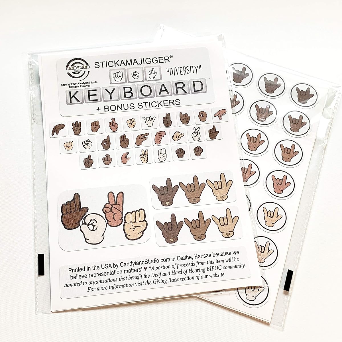 "Diversity" Skin Tone ASL Sign Language Keyboard Sticker + Bonus Repositionable Decal