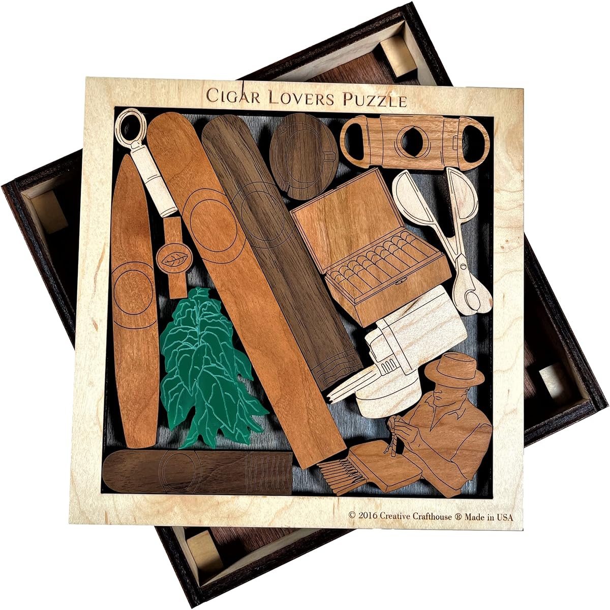 Cigar Lovers Challenge Puzzle - Wood and Acrylic - An Artistic and Difficult Brain Teaser