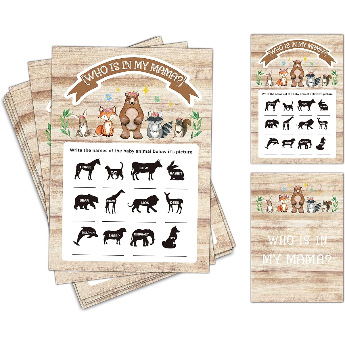Baby Shower Games for Boys and Girls - Who is My Mama Woodland Baby Shower Games - Safari Jungle Gender Reveal Party/Baby Bump Party Supplies Activities - Pack of 30 (C03)