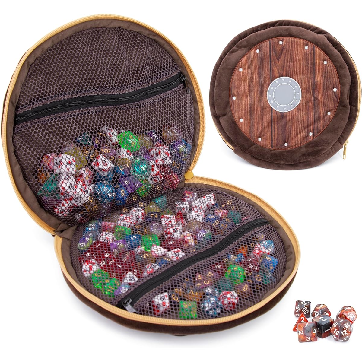 CASEMATIX Wearable Dice Case for Up to 300 Dice with 7 RPG Dice - 10.25" Soft Role-Playing Dice Storage & Travel Dice Case with Net Internal Zipper Pouch