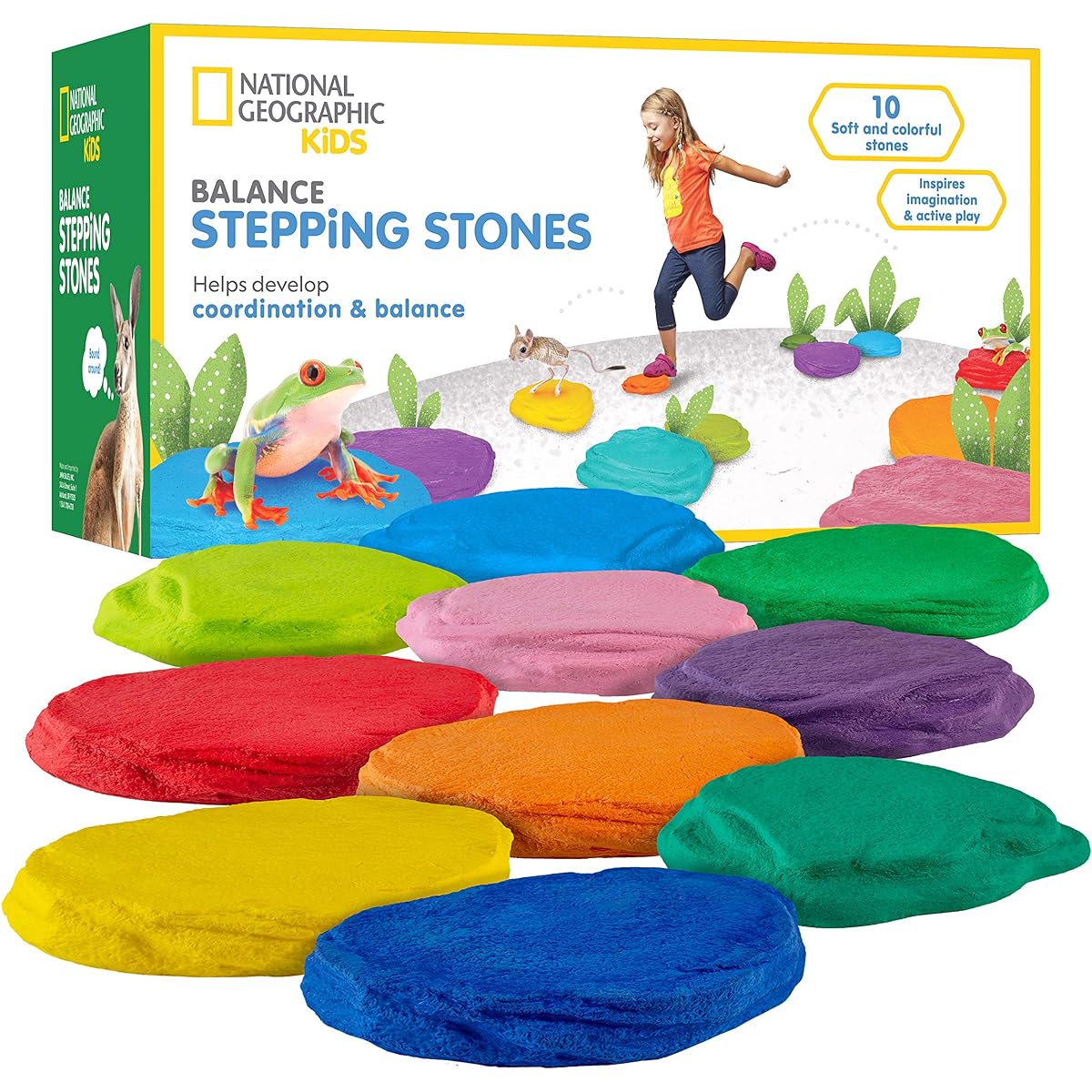 National Geographic Balanced Stepping Stones - 10 Soft and Durable Stones for Early Learning and Building Kids Obstacle Courses