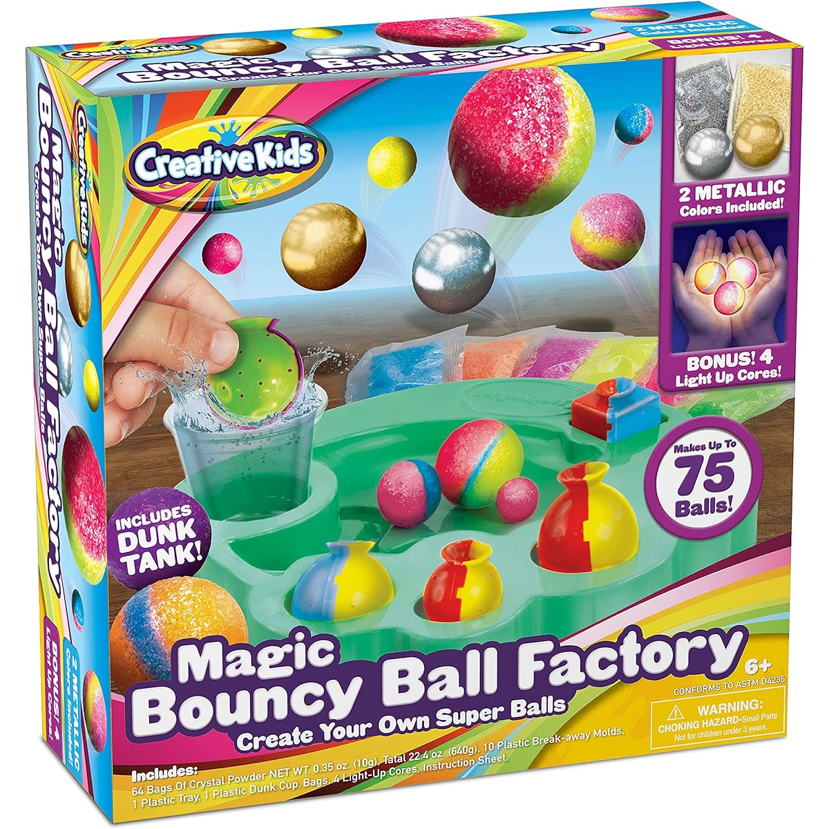 Magic Bouncy Ball Factory Set - Make 75 Amazing DIY Bouncy Balls, Light Up Magic Balls! Science Kit for Kids, Great for Science Projects and Science Parties!