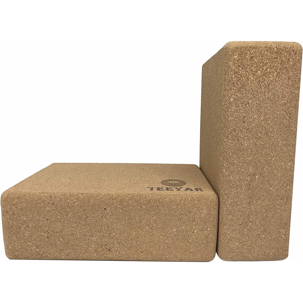 Cork Yoga Blocks - Teeyar Set of 2 Sturdy Natural Spanish Cork Exercise Blocks 23 x 15 x 7.6cm for Yoga/Pilates/Gym Exercises, Improve Balance/Flexibility/Backbends (Cork Yoga Blocks)