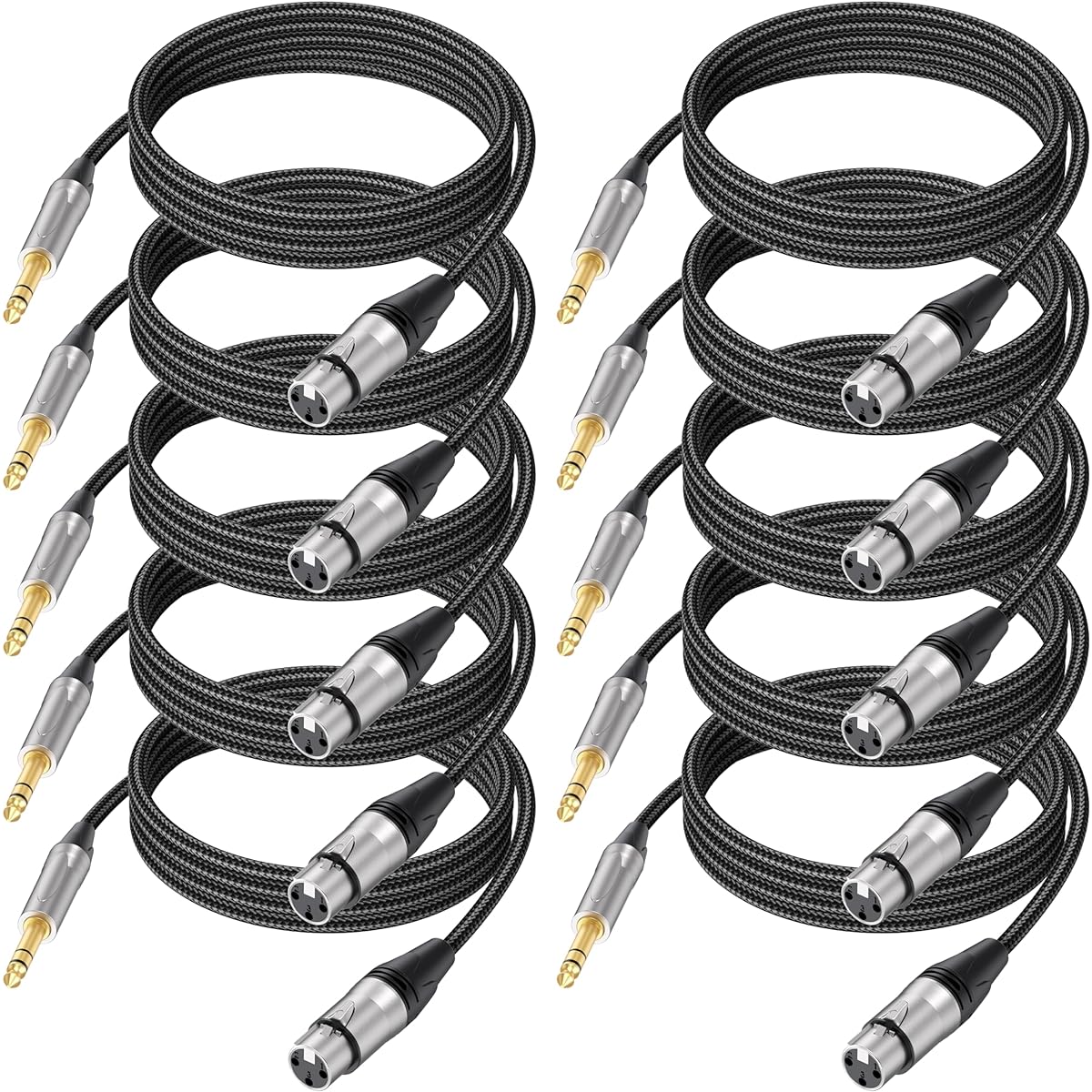 UREegle TRS to XLR Microphone Cable 6.6ft/2M, 1/4" TRS to XLR Male-Female Cable, 10 Pack 3 Pin Balanced XLR Cable, 1/4 to XLR Microphone Cord