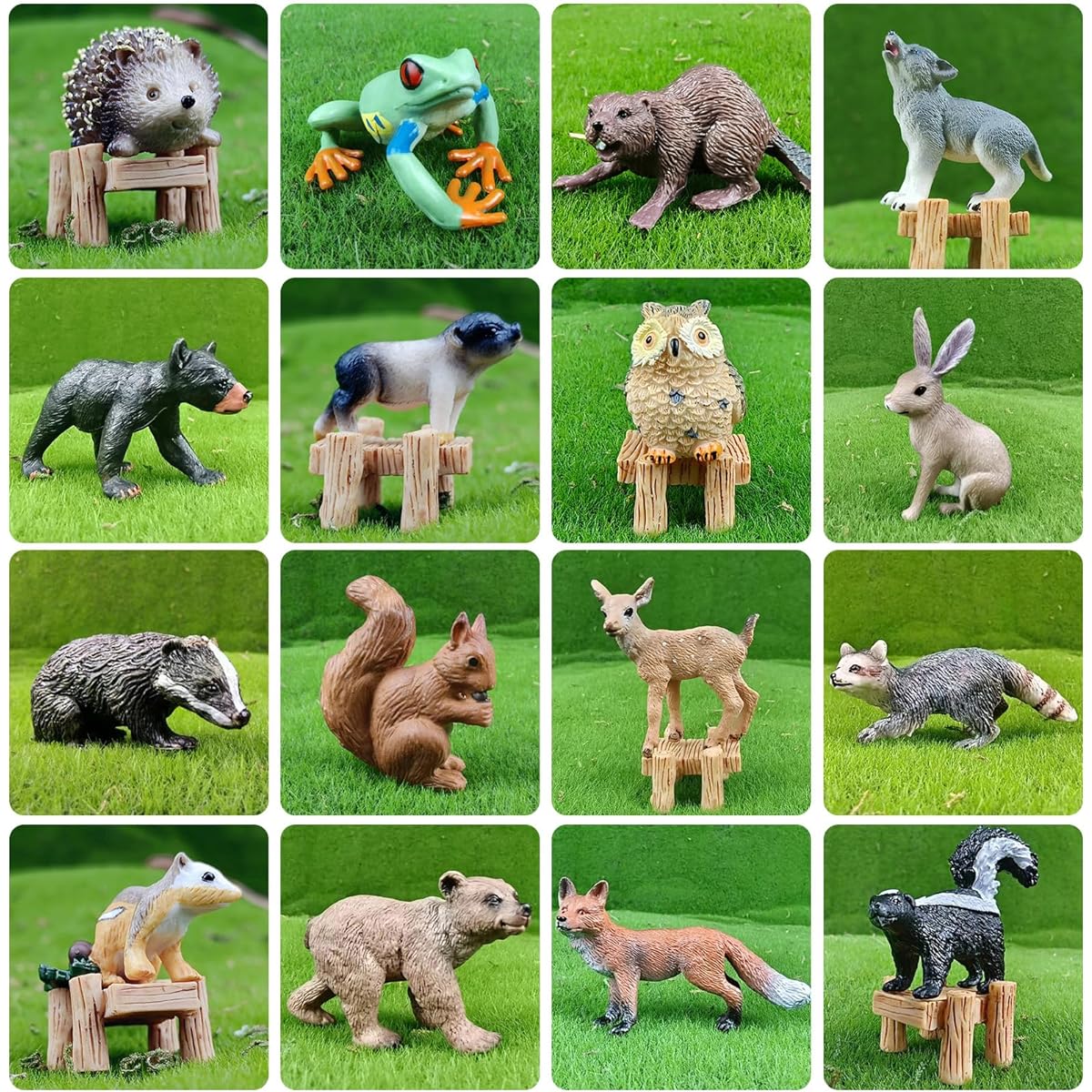 16 Pieces Woodland Animal Figures for Kids Woodland Creatures Figures Miniature Toys Cake Topper Birthday Gift Woodland Baby Shower Decorations
