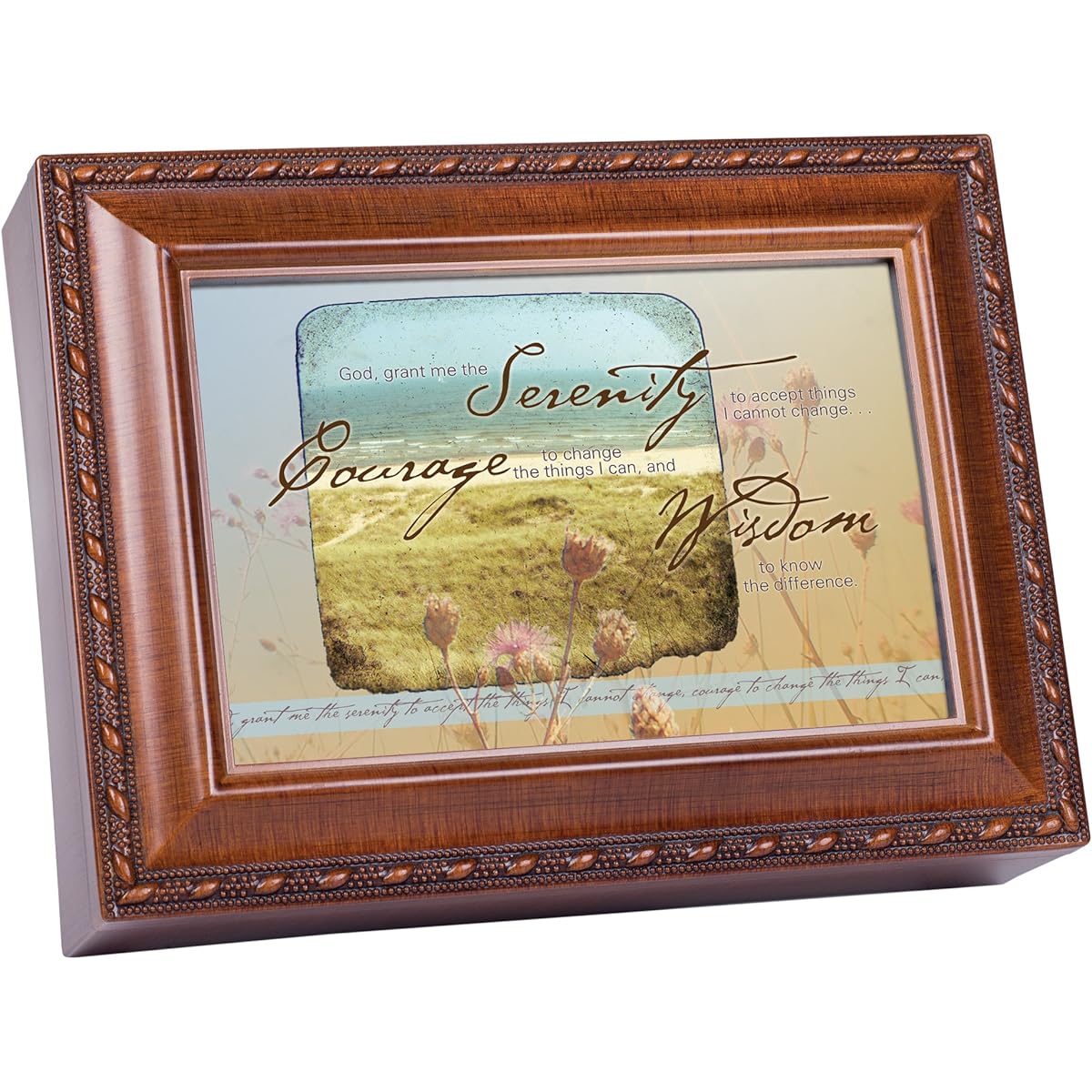 Cottage Garden Serenity Prayer Woodgrain Music Box/Jewelry Box Plays How Great Thou Art