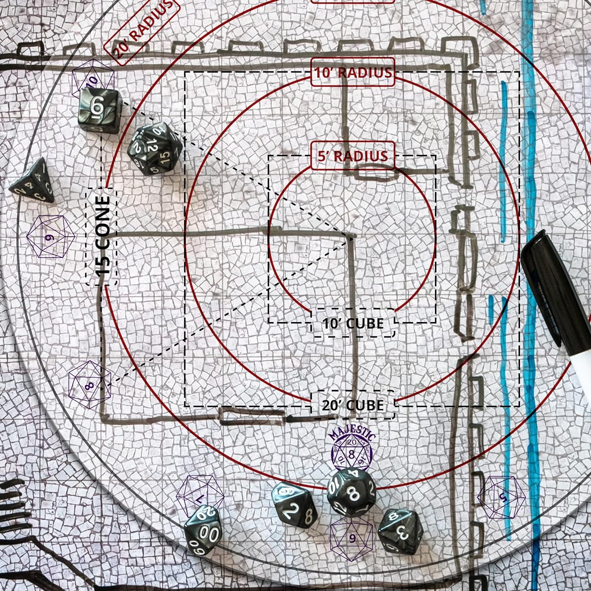 AOE Damage Marker D&D Area Effect Template - 1" Grid or Hexagon Tabletop Game Mat RPG Game Accessories for Dungeons & Dragons 5E Pathfinder and Other TTRPGs