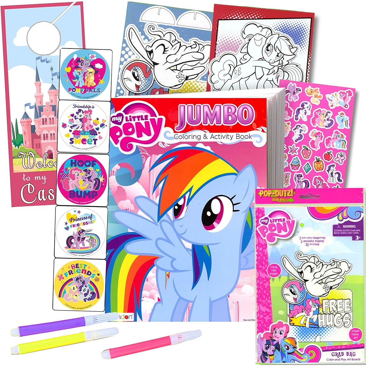 My Little Pony Coloring Book with take-n-play set – 96-page coloring book, My Little Pony stickers, and markers