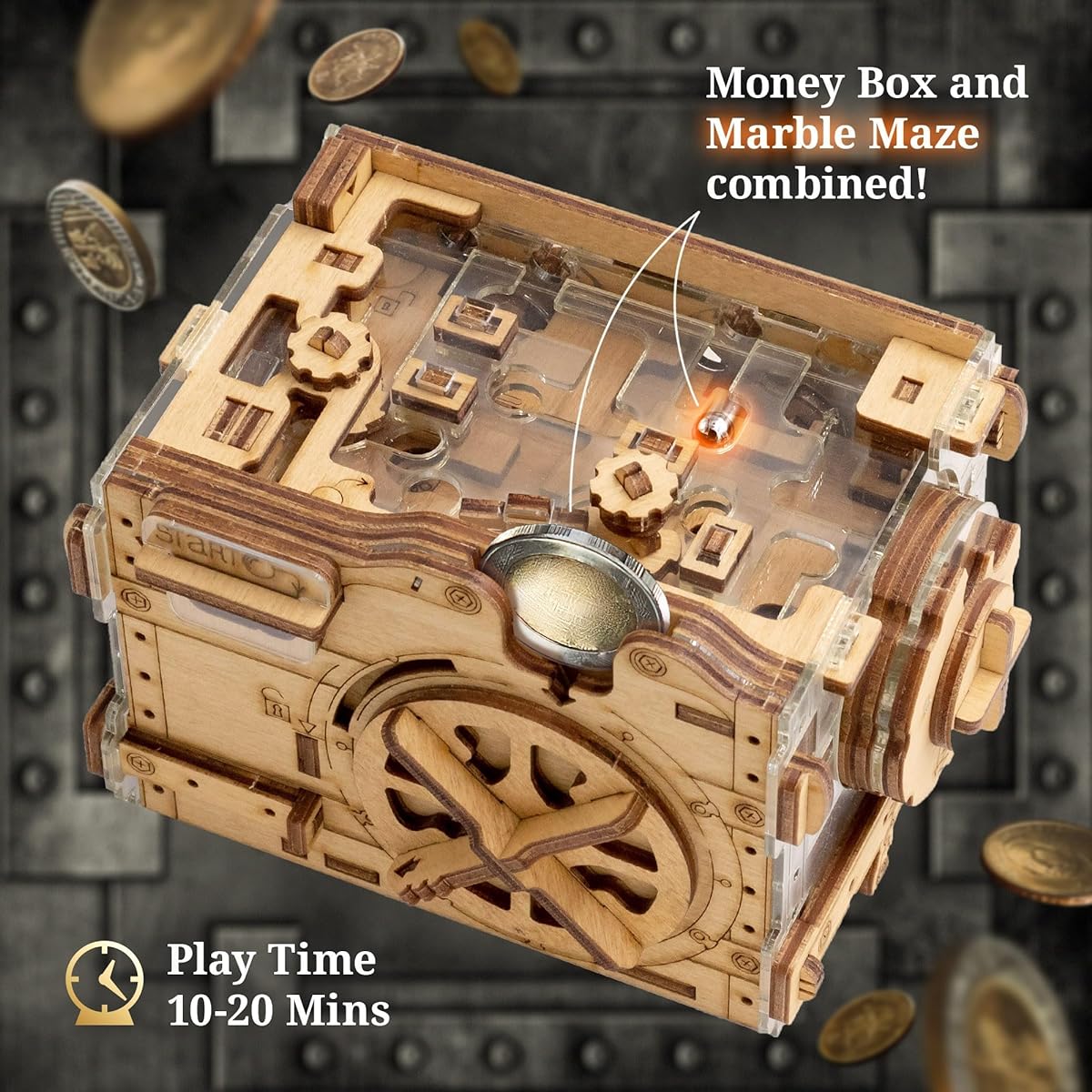 iDventure A-Maze-ing Safe - Tricky Gift Package - 3D Puzzle Box - Cash Piggy Bank - 3D Puzzle for Adults - Escape Room Game - Brain Teaser - Birthday Gift Gadget for Men - Treasure Chest, IDGB3