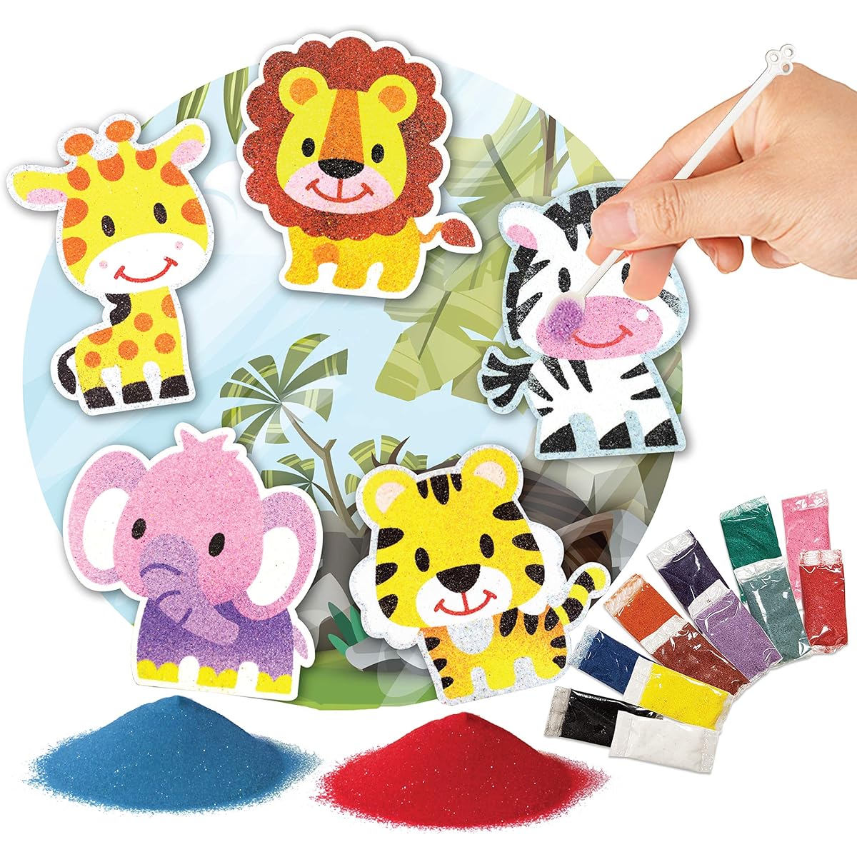 VHALE Sand Art Kit for Kids, 5 Sets Magnetic Color Sand Art Stickers with Photo Board and Scratch-Free Magnets, DIY Fun Craft Projects, Classroom Arts and Crafts, Travel Toys, Party Favors (Animals)