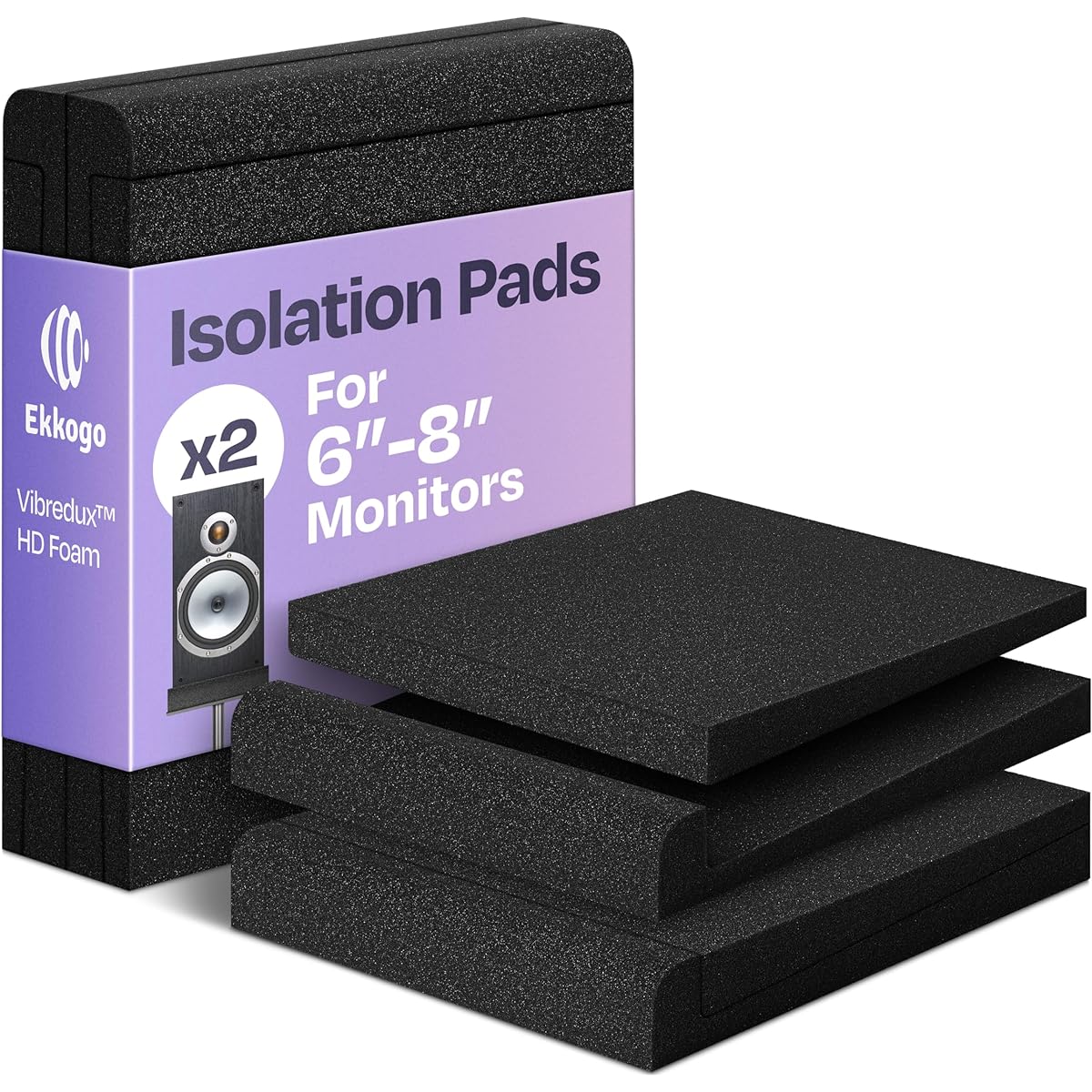 Ekkogo Studio Monitor Isolation Pad Premium Acoustic Foam Enhance Audio Ideal Speaker Foam for 6.5~8'' Speakers with Vibredux HD Foam for Superior Isolation