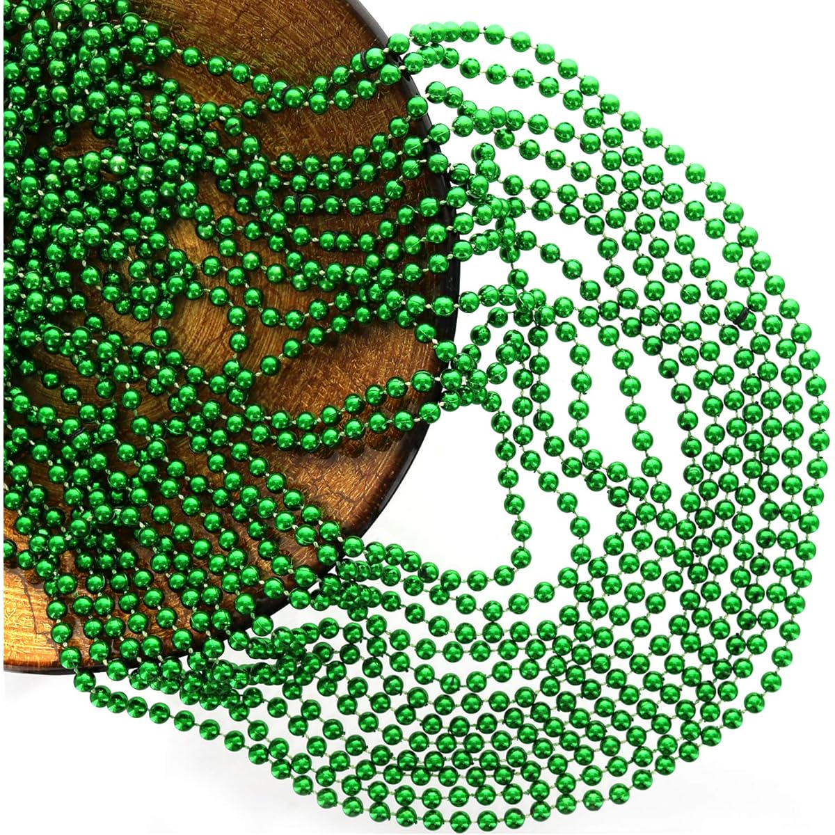 GIFTEXPRESS 72pcs 33inch 7mm Metallic Green Bead Necklace Mardi Gras Party Bead Necklace Holiday Bead Costume Necklace for Party