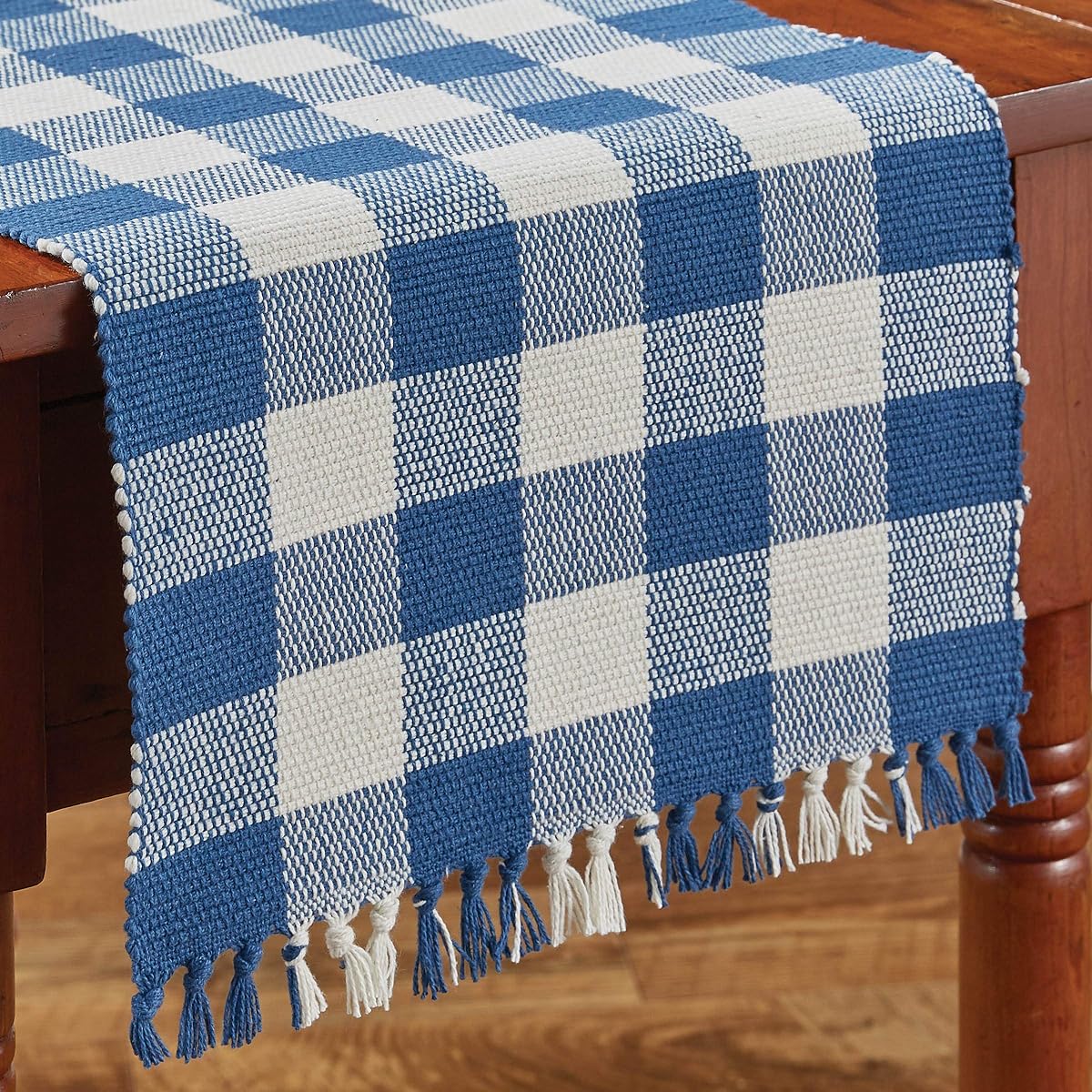 Park Designs Wicklow Yarn 13" x 36" Table Runner - China Blue Off-White Buffalo Check