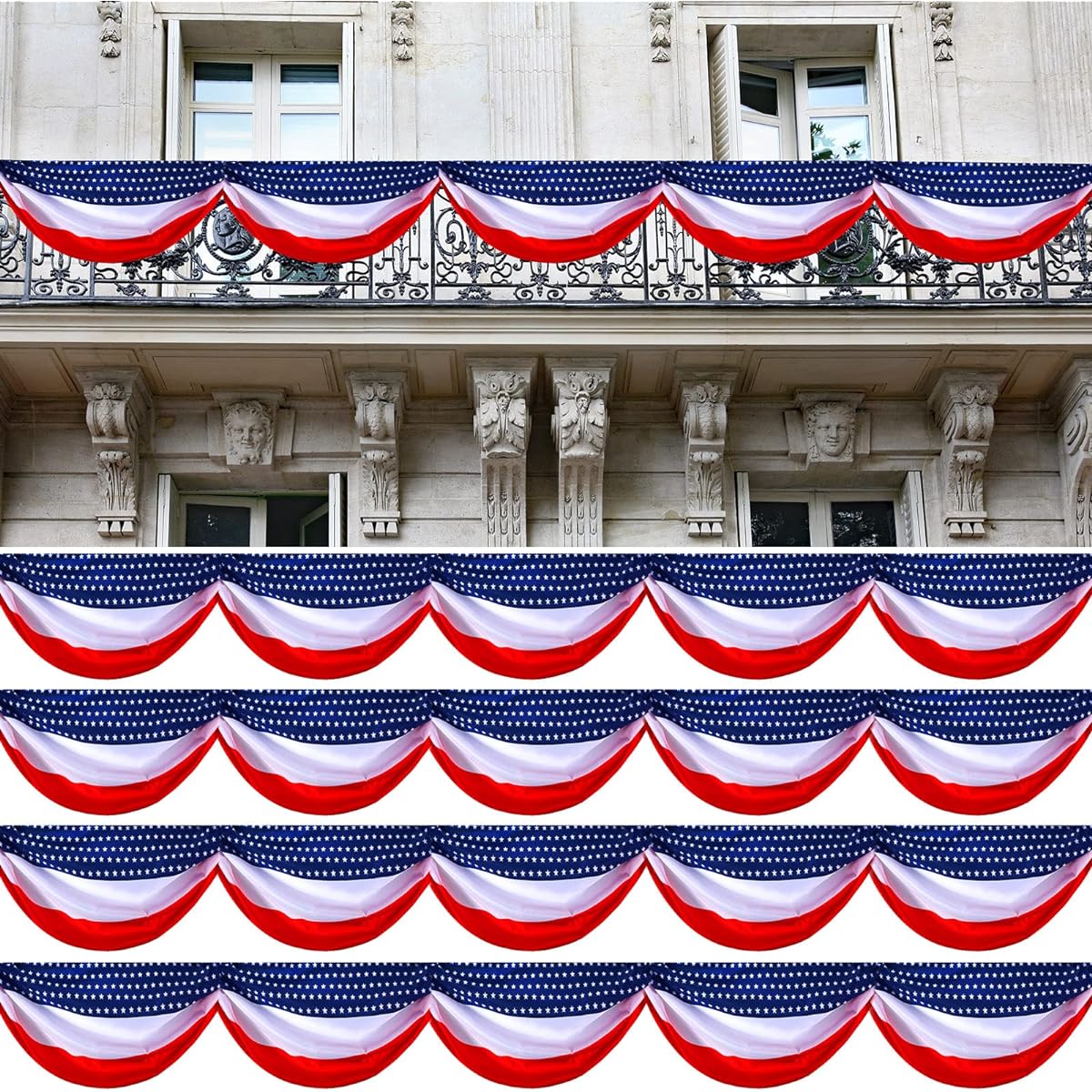 Buryeah 4 Pieces Large American Flag Patriotic USA Flag Banner Red White Blue Stars and Stripes Flag Scarf for 4th of July Independence Day Decorations for Outdoor and Indoor 30ft x 24in Each