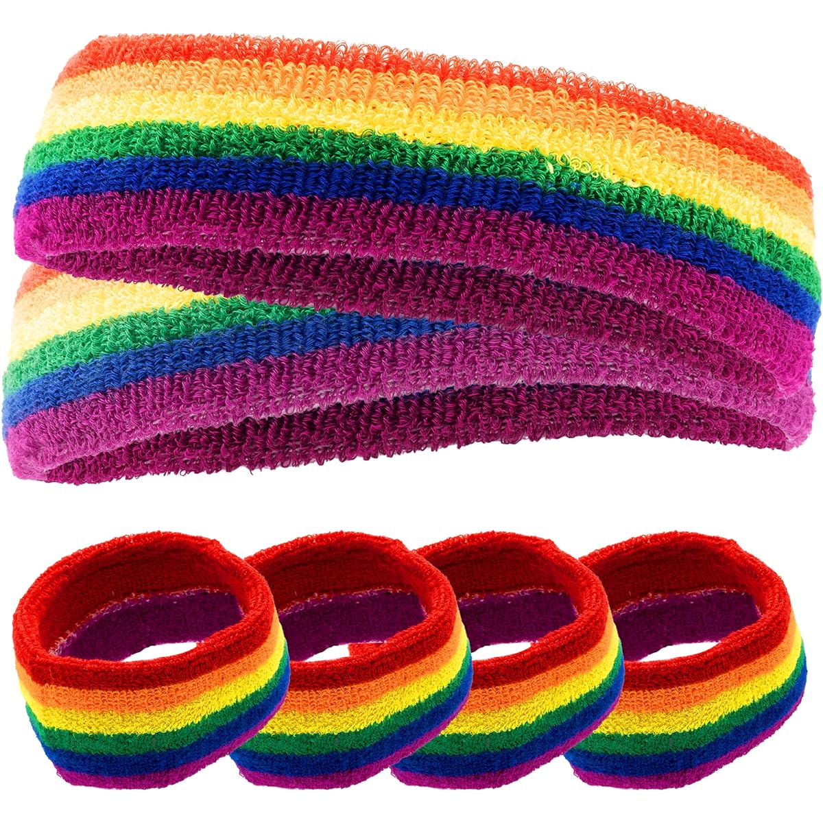Windy City Novelties Rainbow Pride Sweatbands Elastic Bands 6 Pack Party Favors Workout Gear Sports Running Fitness Headbands Party Favors Pride Parade