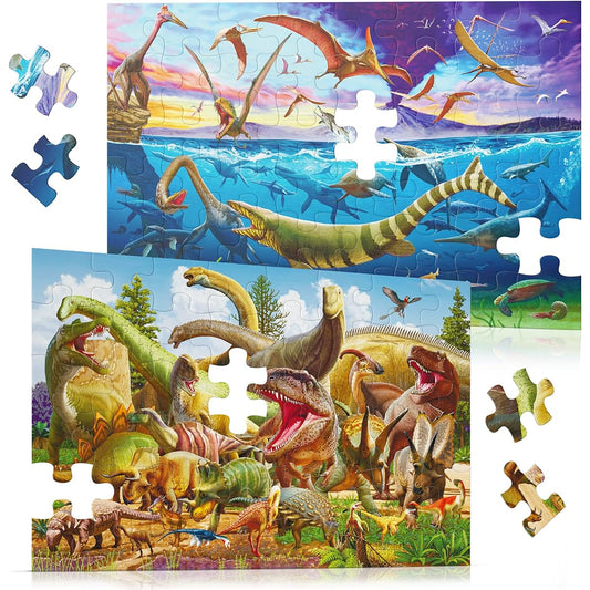 2-in-1 Set Large Dinosaur Floor Puzzle 48 Pieces (3x2ft Each) Dinosaur Puzzle 46 Dinosaur Puzzle for 3-5 Years Old 4-8 Years Old Kids Jumbo Jigsaw Puzzle Educational Gift Box