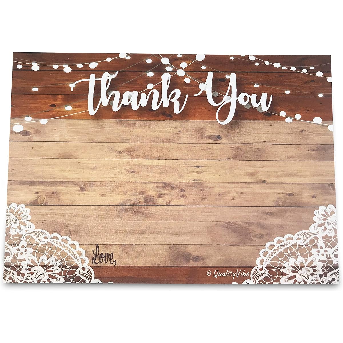 25 Thank You Cards, Thick Rustic Style, with 25 Envelopes.