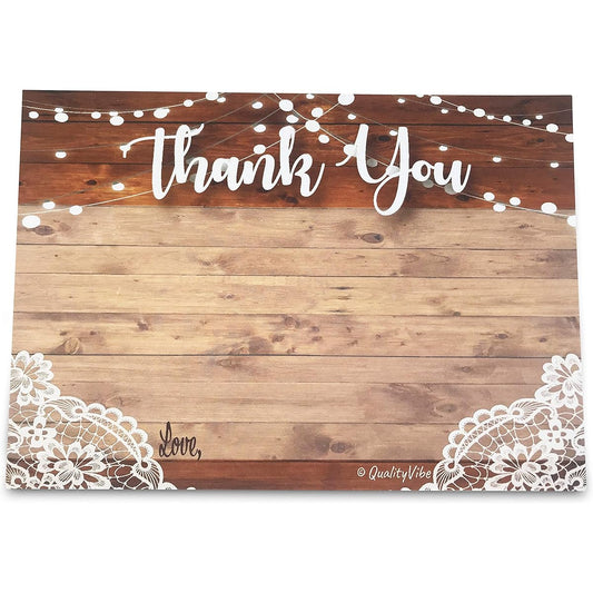 25 Thank You Cards, Thick Rustic Style, with 25 Envelopes.