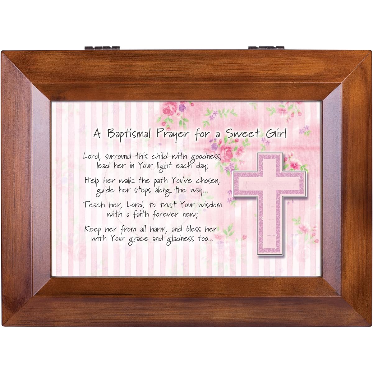 Cottage Garden Baptism Prayer Sweet Girl Wooden Finish Jewelry Music Box - You are My Sunshine