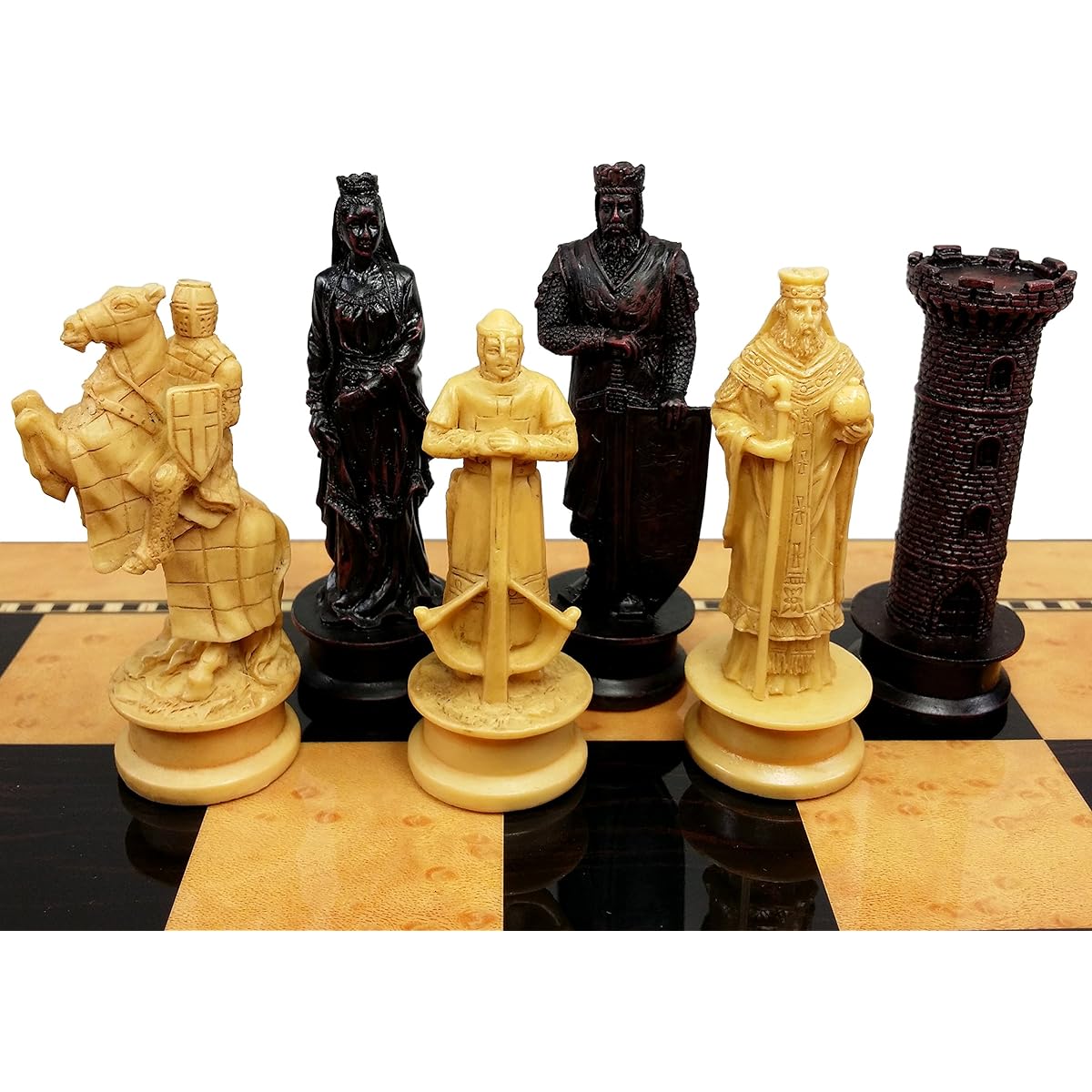 Medieval Times Crusades King Richard Lionheart Knight Chess Men Set Antique Color- NO BOARD
