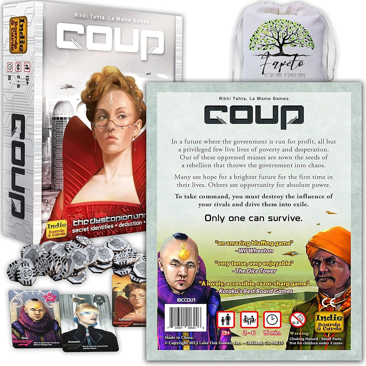 Party Game Coupe Dystopian Universe Card Game Expansion Coupe Mods with Random Color Drawstring Bag