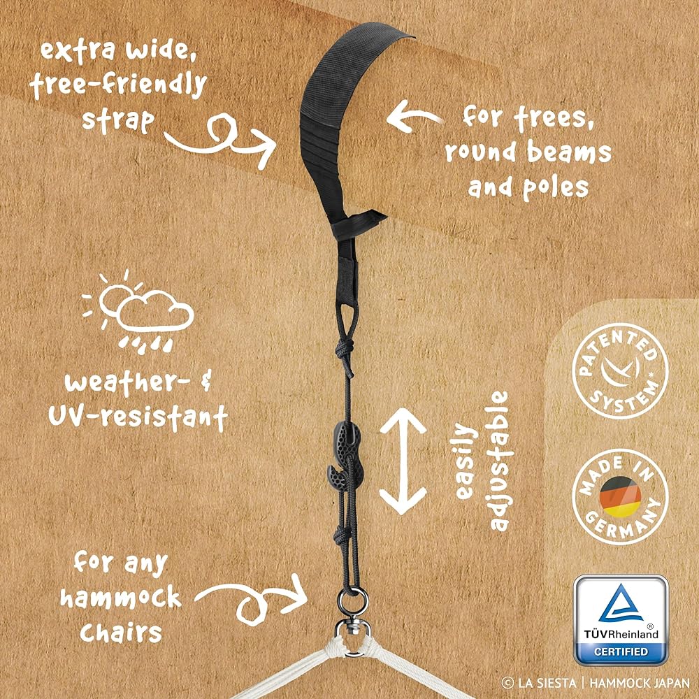LA SIESTA Genuine attachment for hammock chairs TreeMount [With protective tape for beams and trees] ((Black/Black TMG45-9))