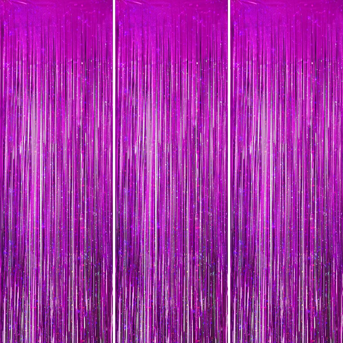 Merear Backdrop for Party Decorations, Foil Fringe Curtains Party Decor 8.2x3.3ft Tinsel Streamers Birthday Party Decorations Photo Fringe Background for Party Graduation Purple