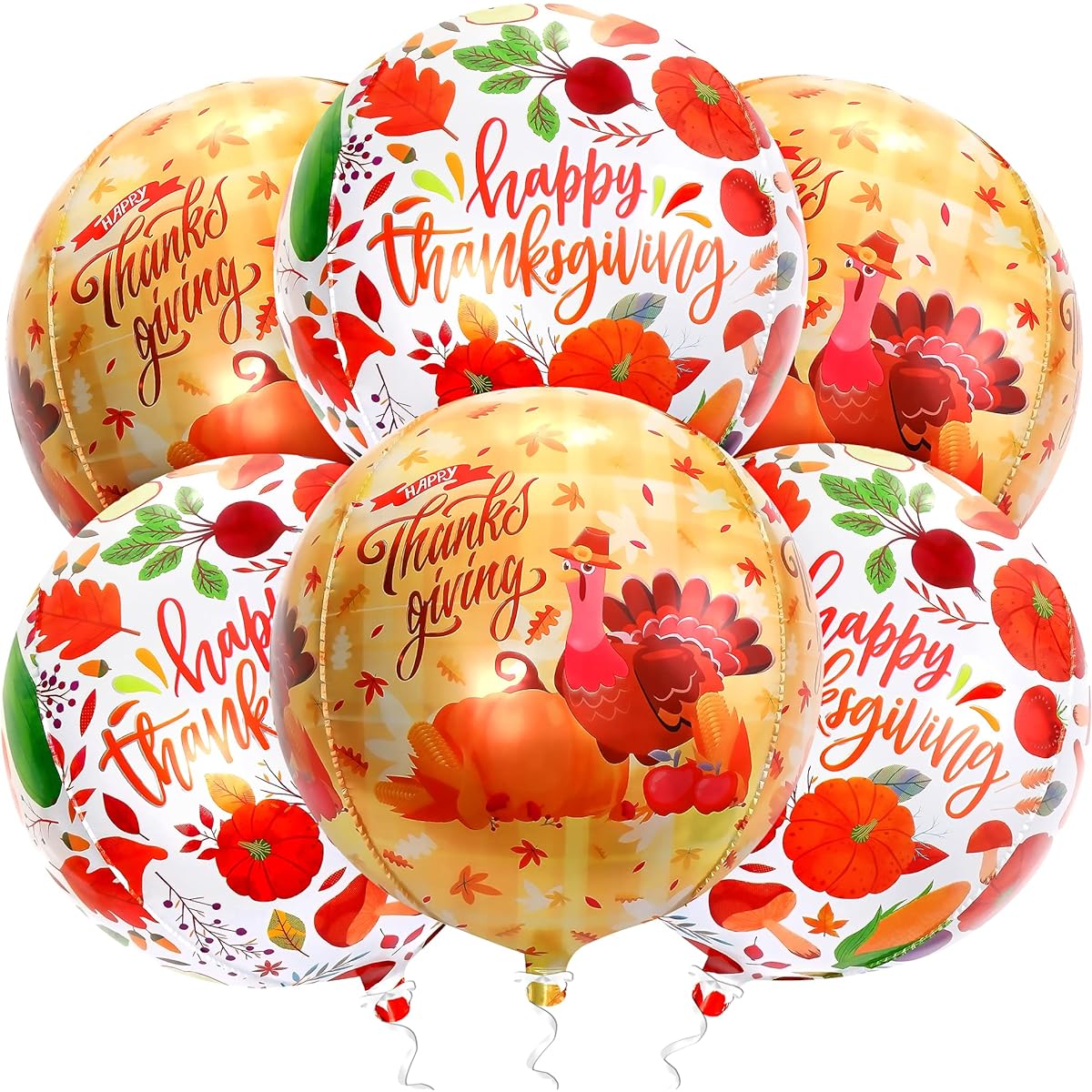 KatchOn Thanksgiving Balloons for Thanksgiving Decorations - 22" 6pcs | 4D Thanksgiving Mylar Balloons | Thanksgiving Party Decorations | Happy Thanksgiving Foil Balloons | Turkey Balloons