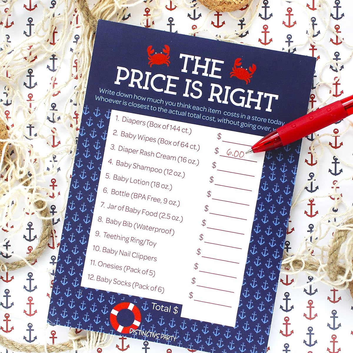 Ahoy It's a Boy Baby Shower - Nautical Themed Party Activities - Price is Right Game Cards - 20 Count