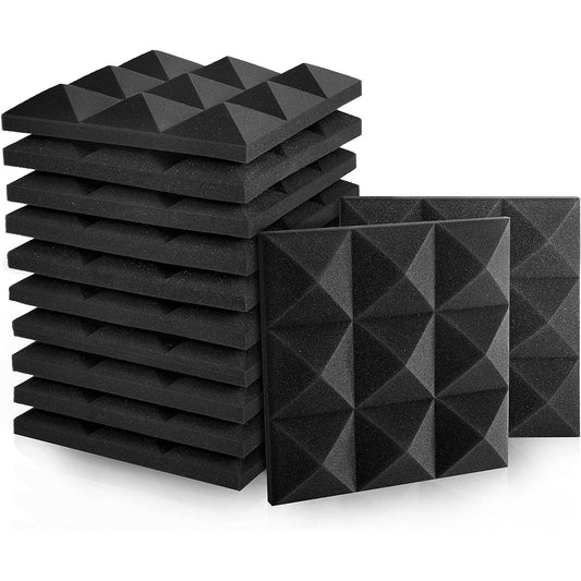 12 Pack Set Acoustic Foam Panels Studio Wedge Tiles 2" x 12" x 12" Acoustic Foam Sound Absorbing Pyramid Studio Treatment Wall Panels Pyramid 9 Blocks