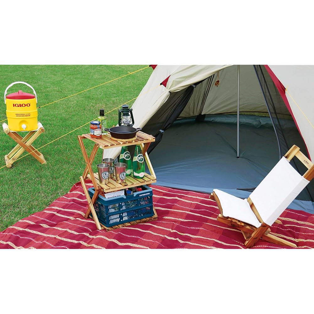 CAPTAIN STAG Camping Veranda Storage Shelf Wooden 3 Tier Rack MOVE Rack W460mm 2 Height Adjustable CS Classics UP-2584 & TAKE-WARE Square Cutting Board 29cm UP-2547 [Set Purchase]