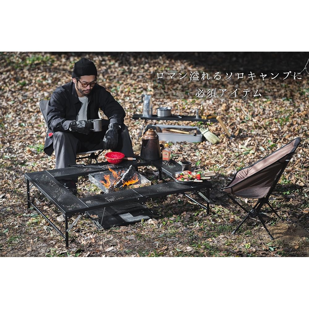 Onoe Seisakusho (ONOE) BBQ Table T-4683 Compatible with large BBQ stoves You can place dishes, etc. around the stove Can be folded and stored compactly Legs can be stored in the main unit Comes with 2 types of stoppers Can cook standing/sitting 2 height