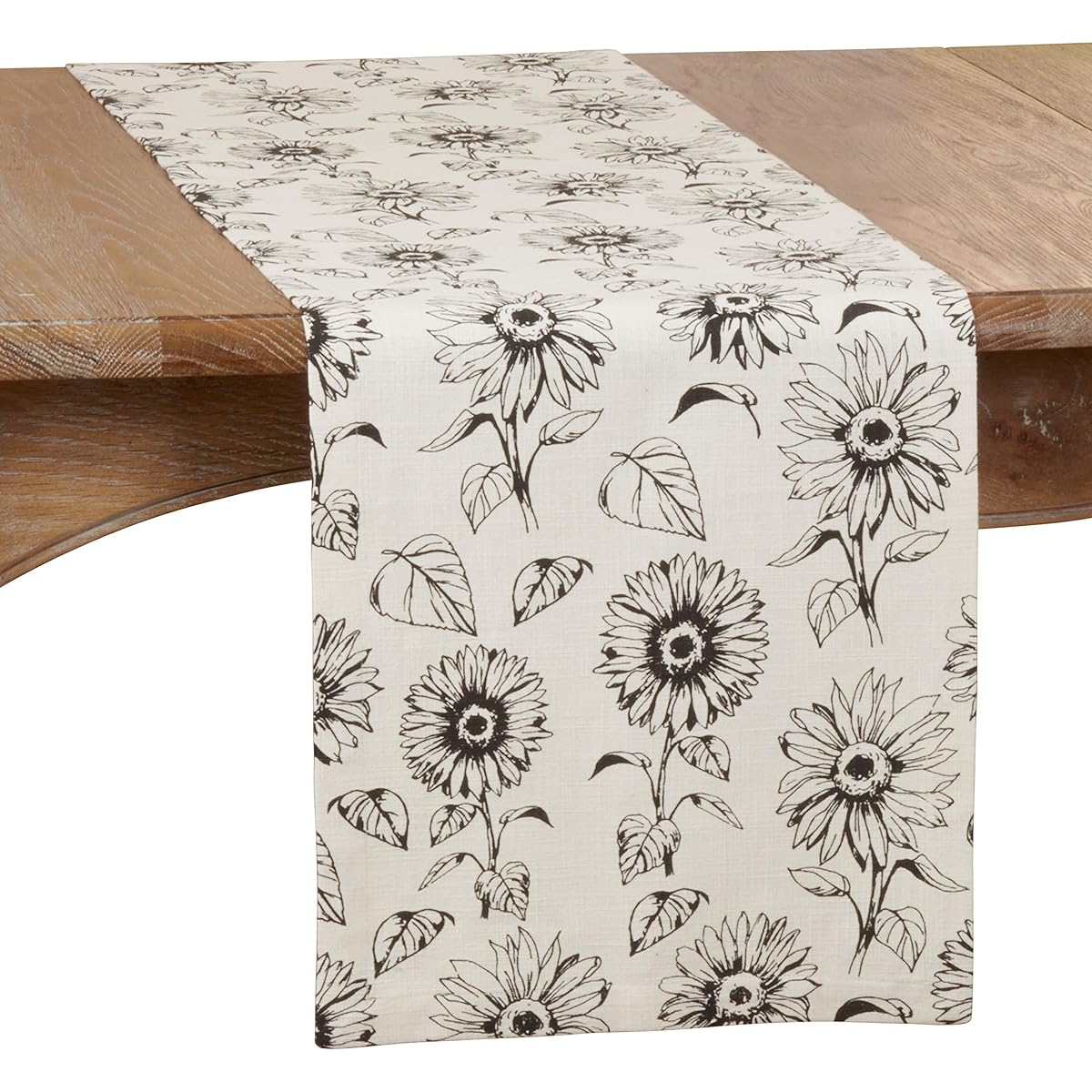 SARO LIFESTYLE Verity Collection Sunflower Design Table Runner, 14" x 72", Ivory