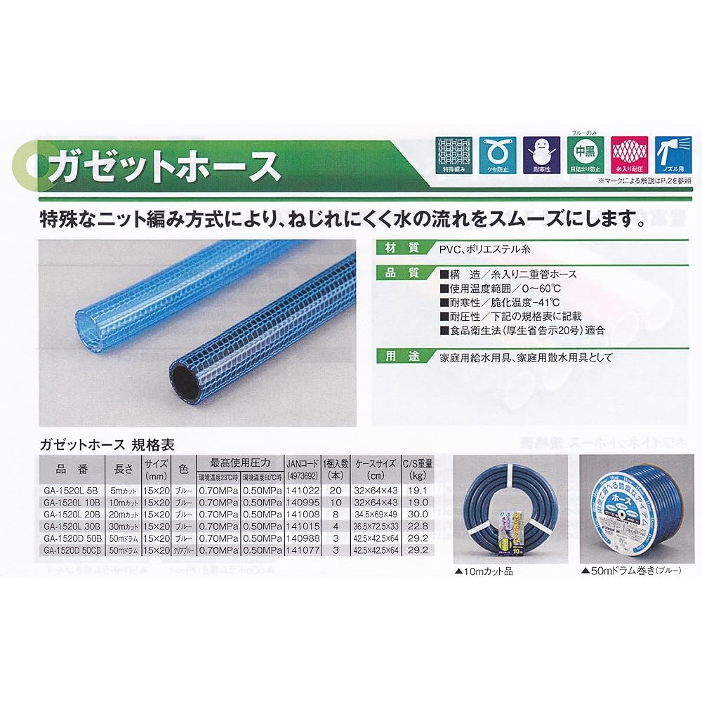 Sanyo Chemical Gazette Hose 15×20 GA-1520D50B 50M Drum Winding